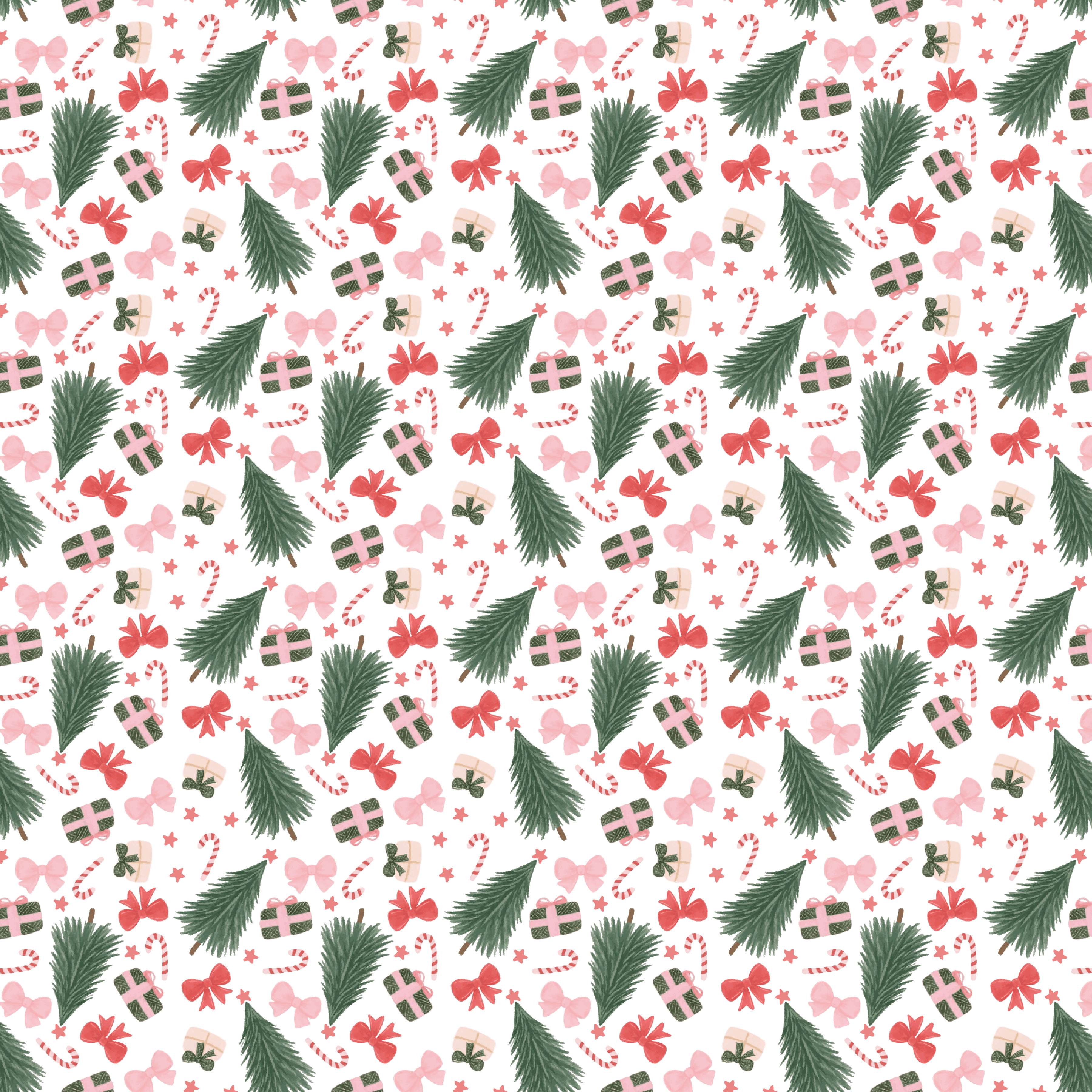 P1239 | Watercolor Christmas Trees & Bows Pattern Acrylic Sheets - CMB Pattern Acrylic